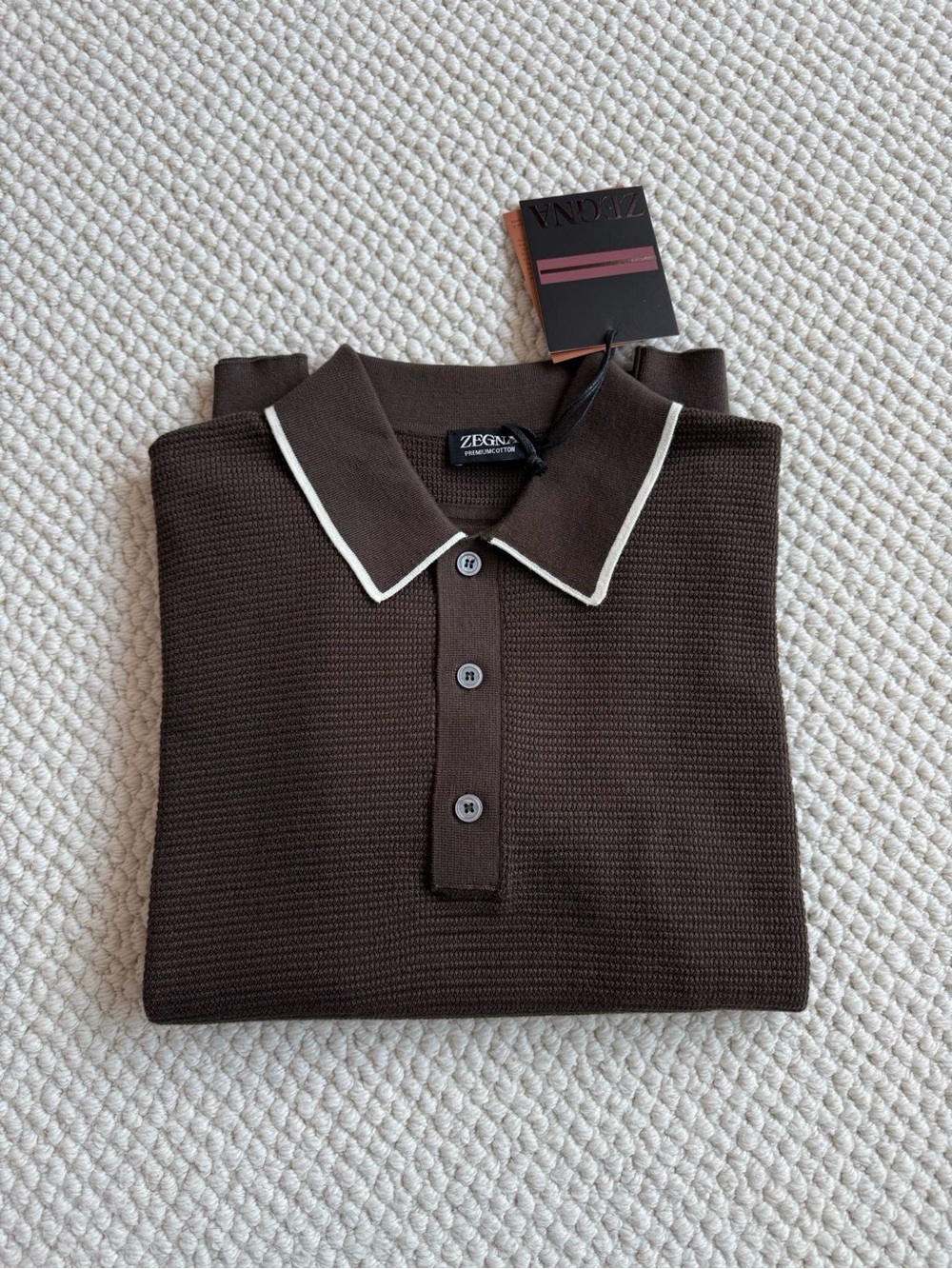 NWOT Zegna Men’s Premium Cotton Short-Sleeve Polo Shirt in Brown, Size S/M/L/XL